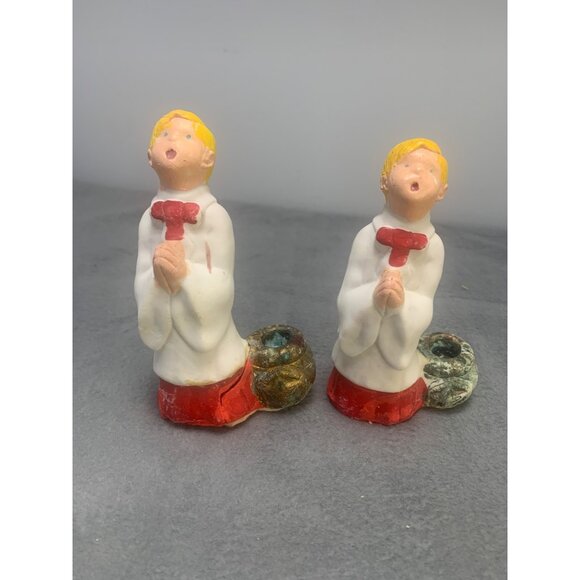 Vintage 1977 B & C Chalkware Choir Boy Candle Holders Set of 2 - Picture 13 of 14